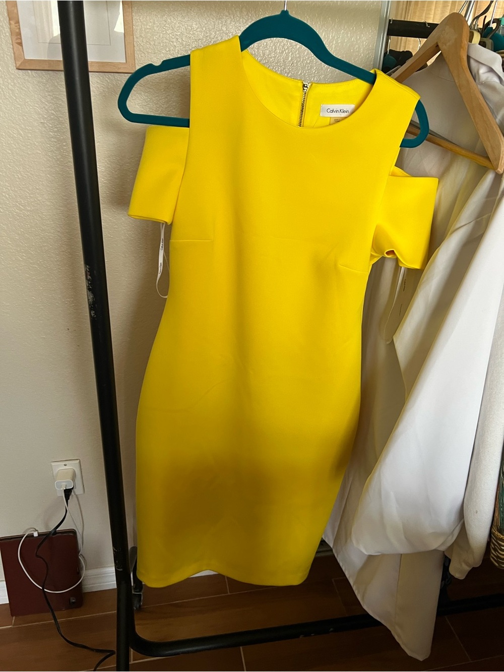 Calvin Klein Bright Yellow Cold-Shoulder Sheath Dress